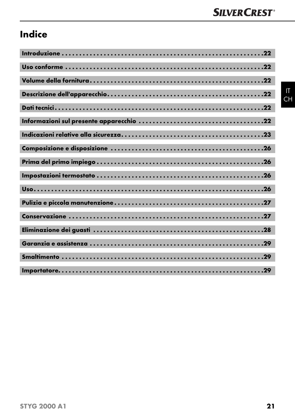 Indice | Silvercrest STYG 2000 A1 User Manual | Page 24 / 43