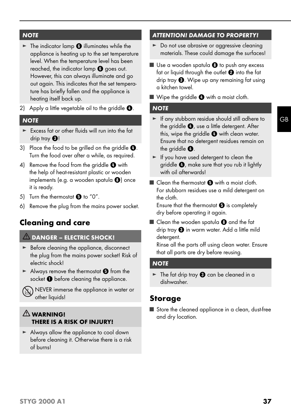 Cleaning and care, Storage | Silvercrest STYG 2000 A1 User Manual | Page 40 / 43