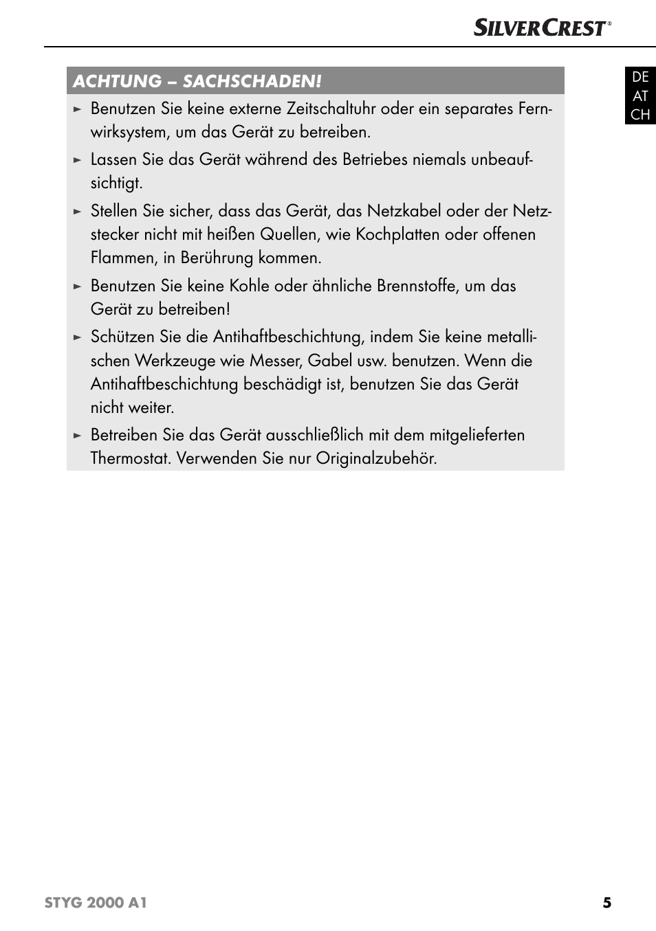 Achtung – sachschaden | Silvercrest STYG 2000 A1 User Manual | Page 8 / 43
