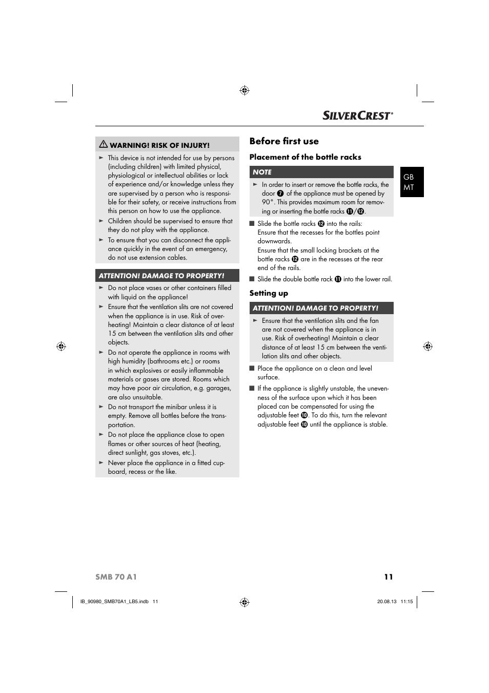Before ﬁ rst use | Silvercrest SMB 70 A1 User Manual | Page 14 / 27