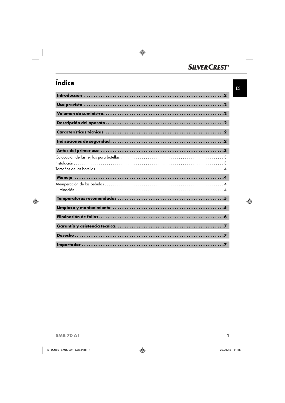 Índice | Silvercrest SMB 70 A1 User Manual | Page 4 / 27