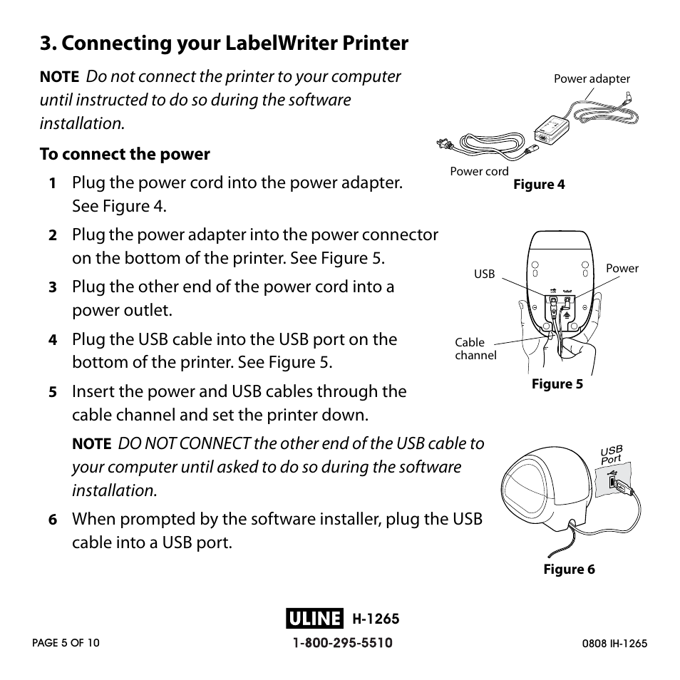 Connecting your labelwriter printer | Dymo H-1265 User Manual | Page 5 / 10