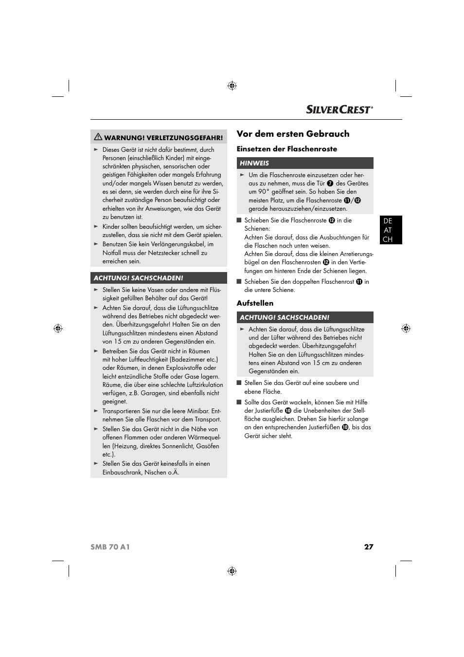 Vor dem ersten gebrauch | Silvercrest SMB 70 A1 User Manual | Page 30 / 35