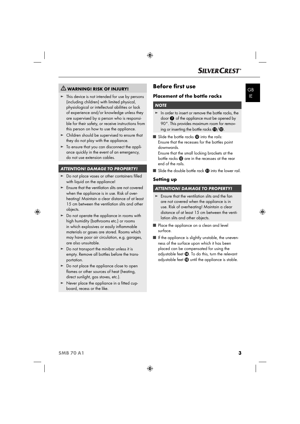 Before ﬁ rst use | Silvercrest SMB 70 A1 User Manual | Page 6 / 35