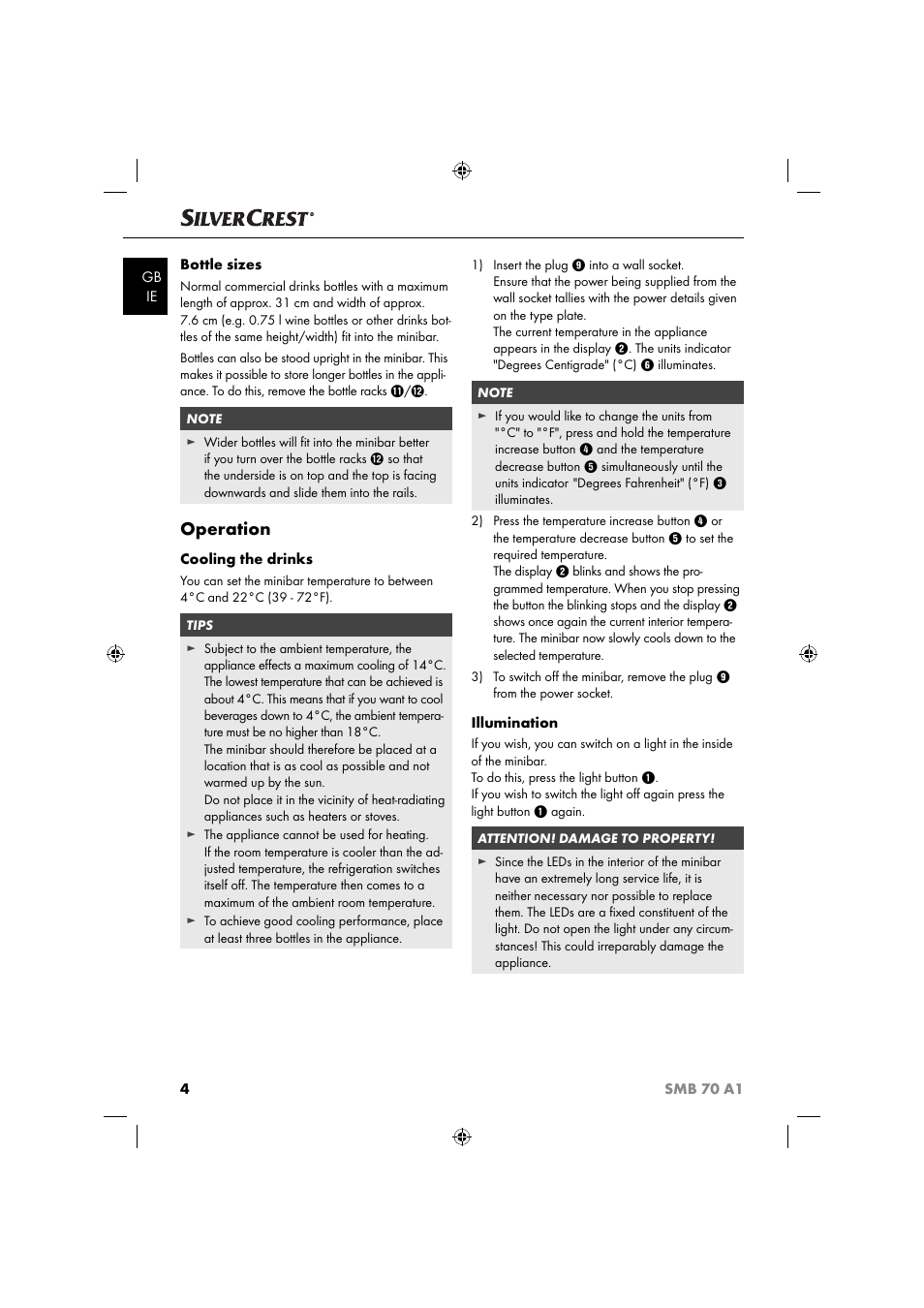 Operation | Silvercrest SMB 70 A1 User Manual | Page 7 / 35