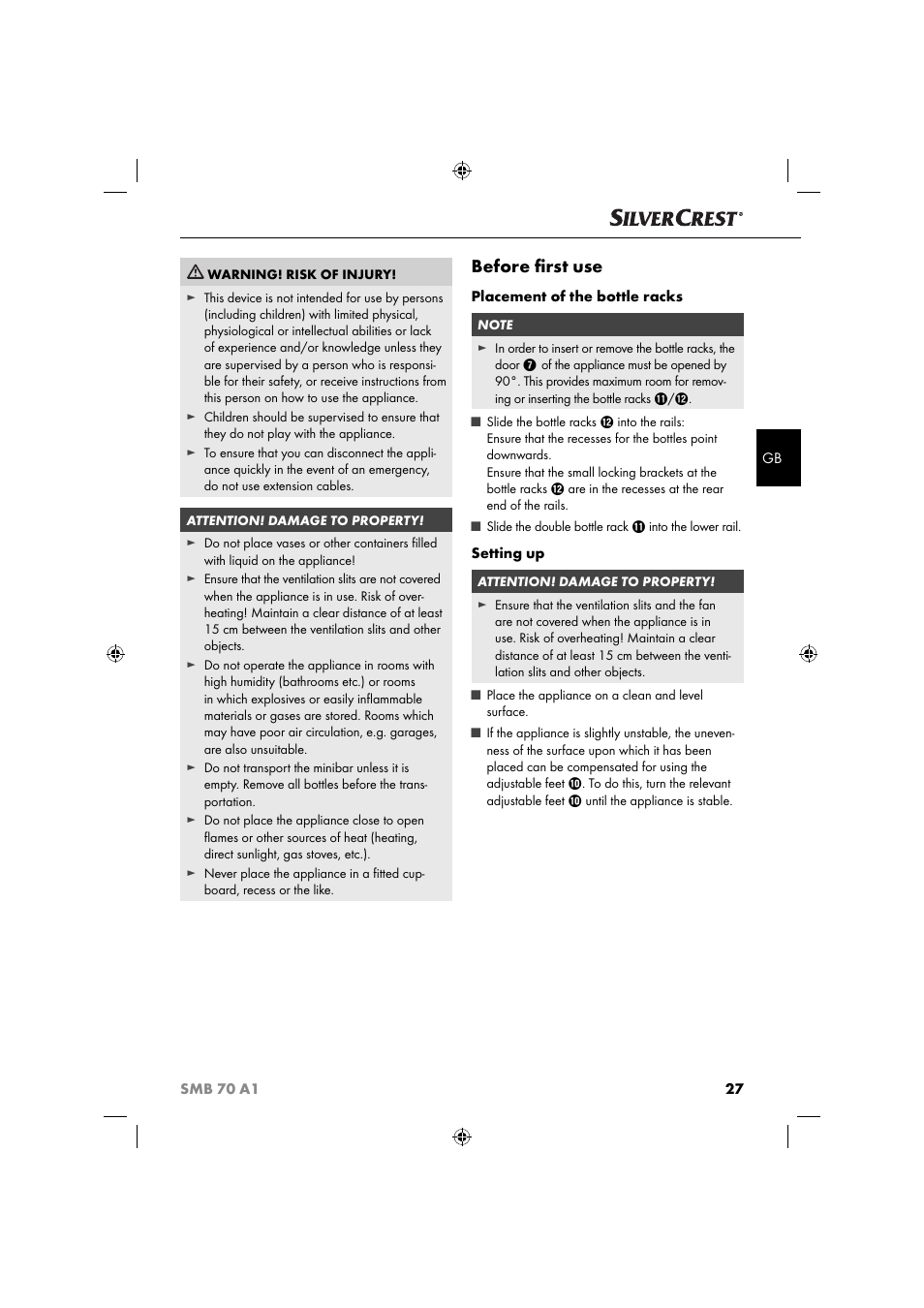 Before ﬁ rst use | Silvercrest SMB 70 A1 User Manual | Page 30 / 35