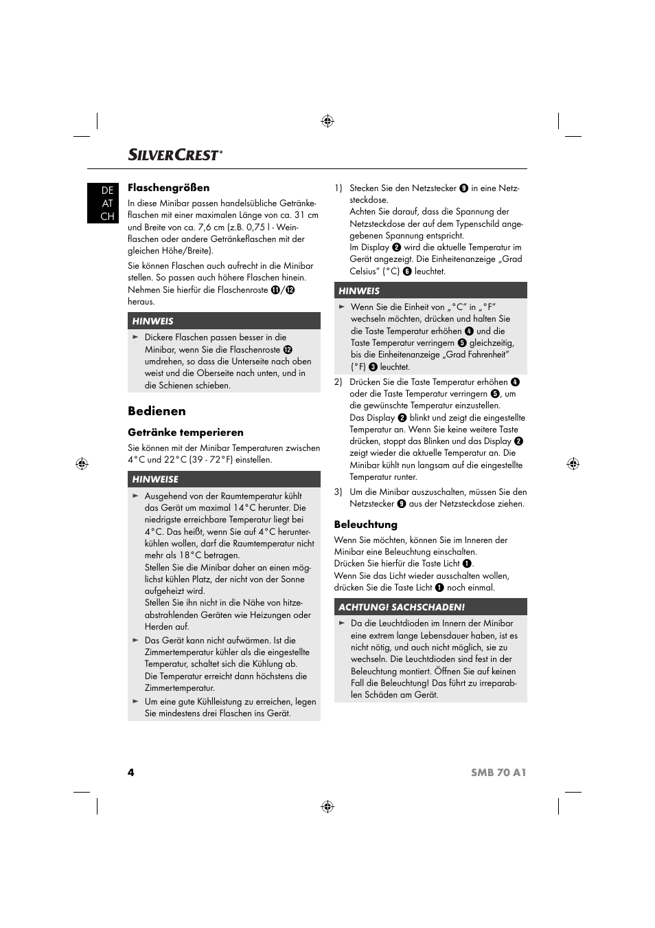 Bedienen | Silvercrest SMB 70 A1 User Manual | Page 7 / 35