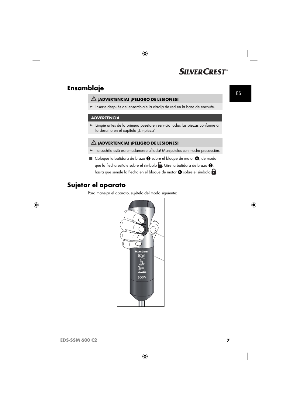 Ensamblaje, Sujetar el aparato | Silvercrest SSM 600 C2 User Manual | Page 10 / 81