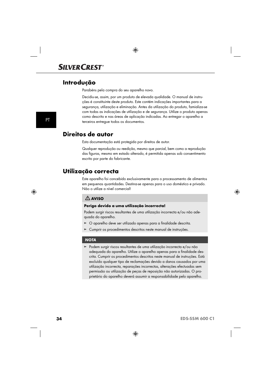 Introdução, Direitos de autor, Utilização correcta | Silvercrest SSM 600 C2 User Manual | Page 37 / 81