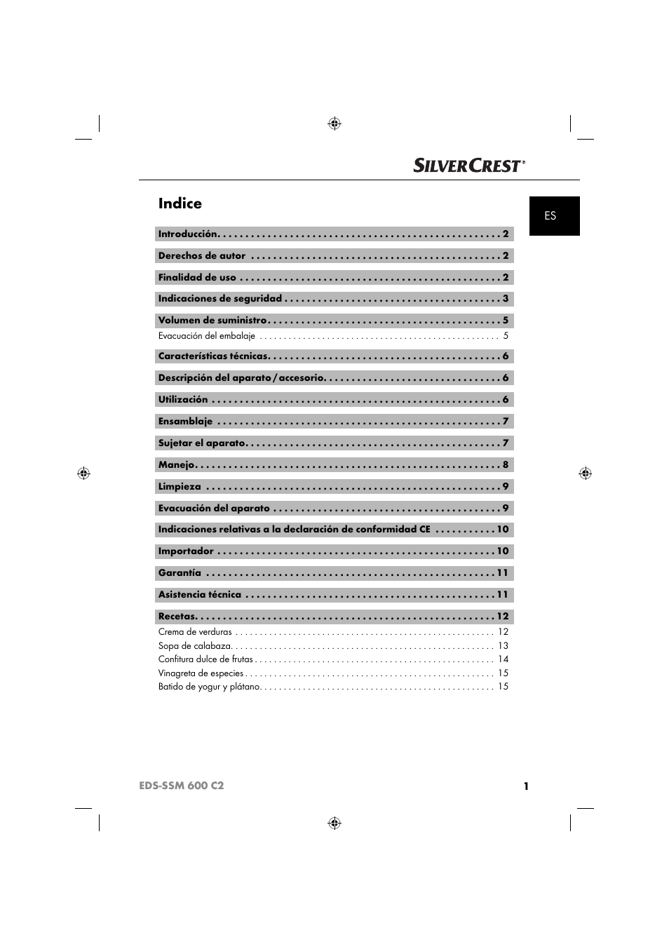 Indice | Silvercrest SSM 600 C2 User Manual | Page 4 / 81