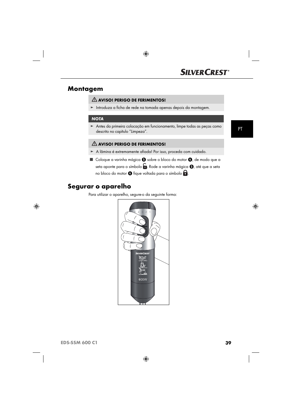 Montagem, Segurar o aparelho | Silvercrest SSM 600 C2 User Manual | Page 42 / 81