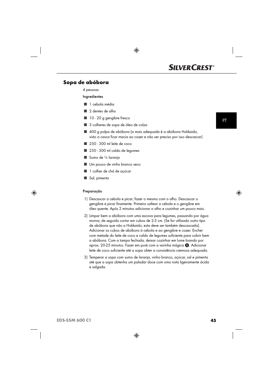 Sopa de abóbora | Silvercrest SSM 600 C2 User Manual | Page 48 / 81