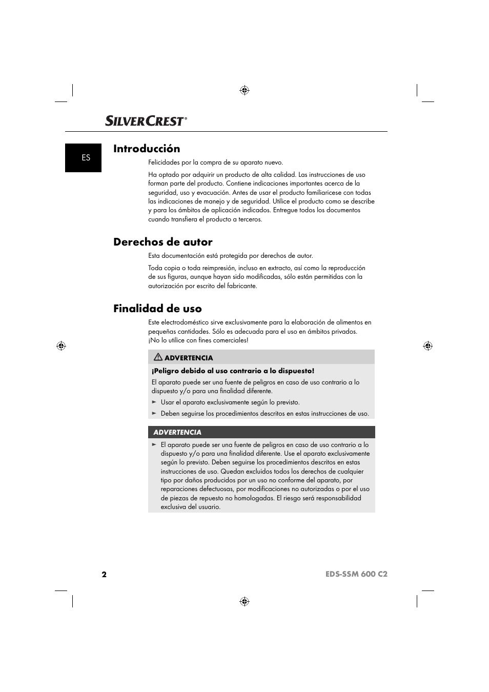 Introducción, Derechos de autor, Finalidad de uso | Silvercrest SSM 600 C2 User Manual | Page 5 / 81