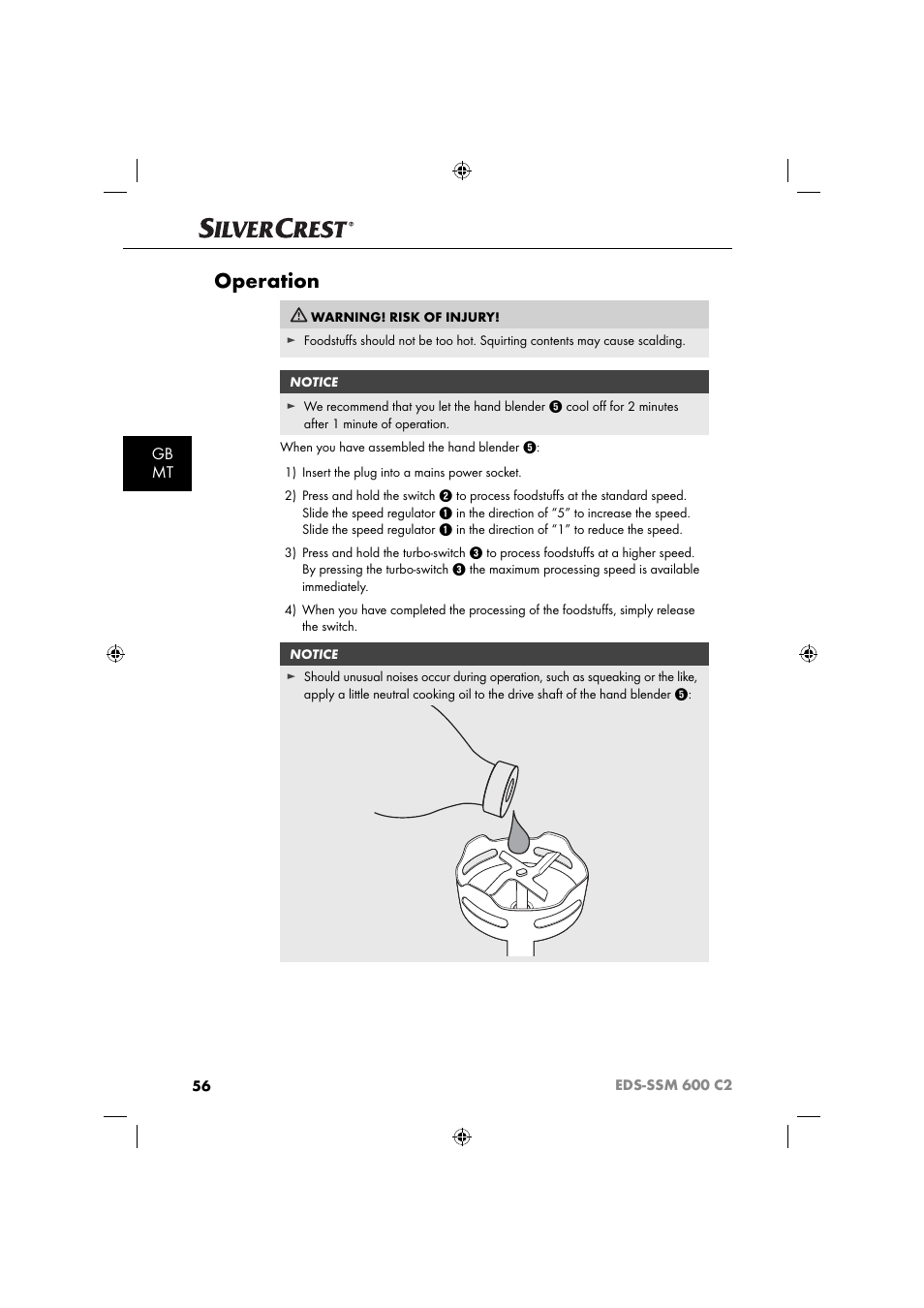 Operation, Gb mt | Silvercrest SSM 600 C2 User Manual | Page 59 / 81