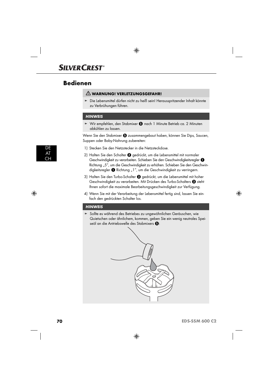 Bedienen, De at ch | Silvercrest SSM 600 C2 User Manual | Page 73 / 81