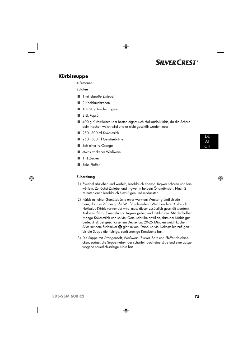 Kürbissuppe, De at ch | Silvercrest SSM 600 C2 User Manual | Page 78 / 81