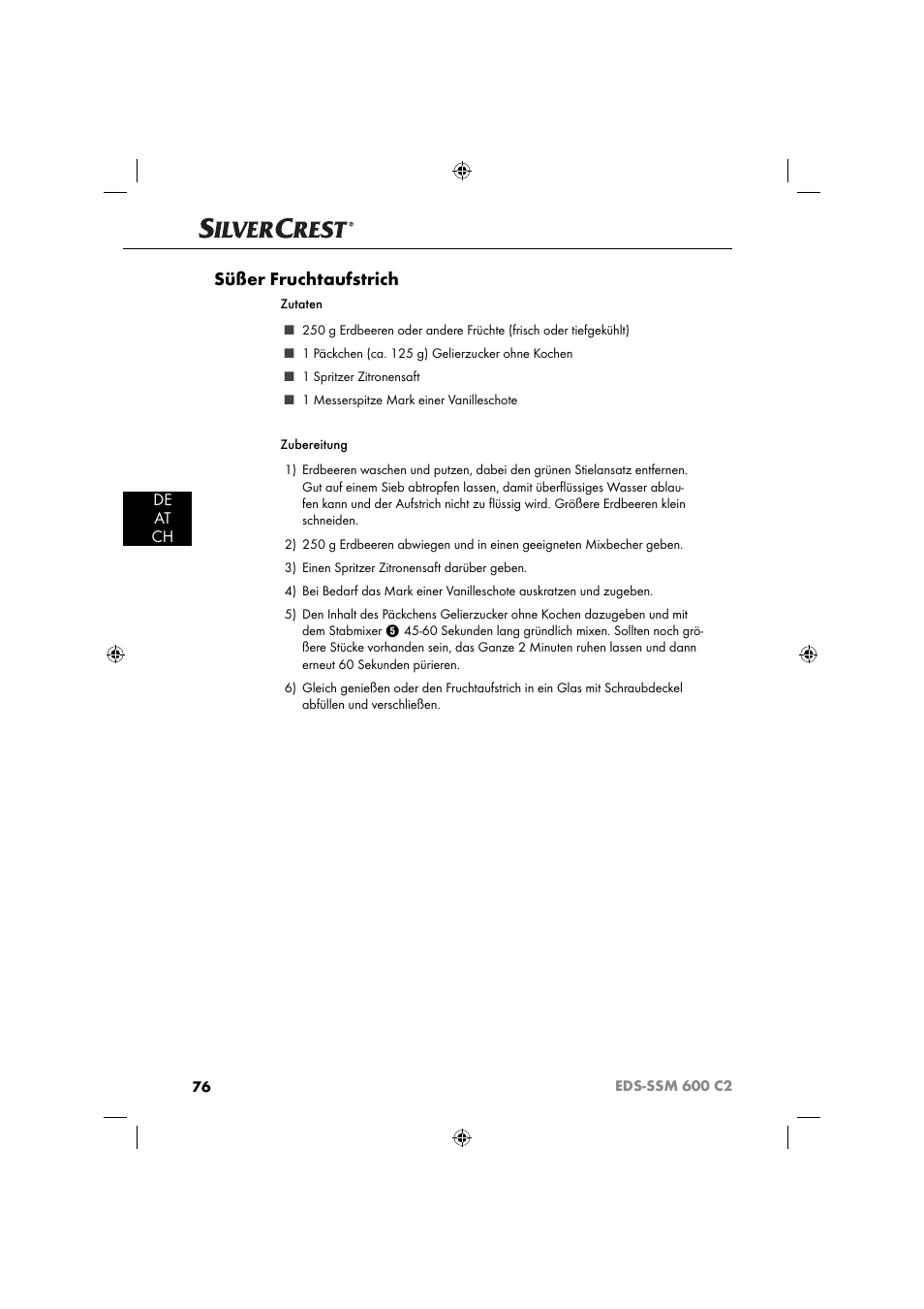 Süßer fruchtaufstrich, De at ch | Silvercrest SSM 600 C2 User Manual | Page 79 / 81