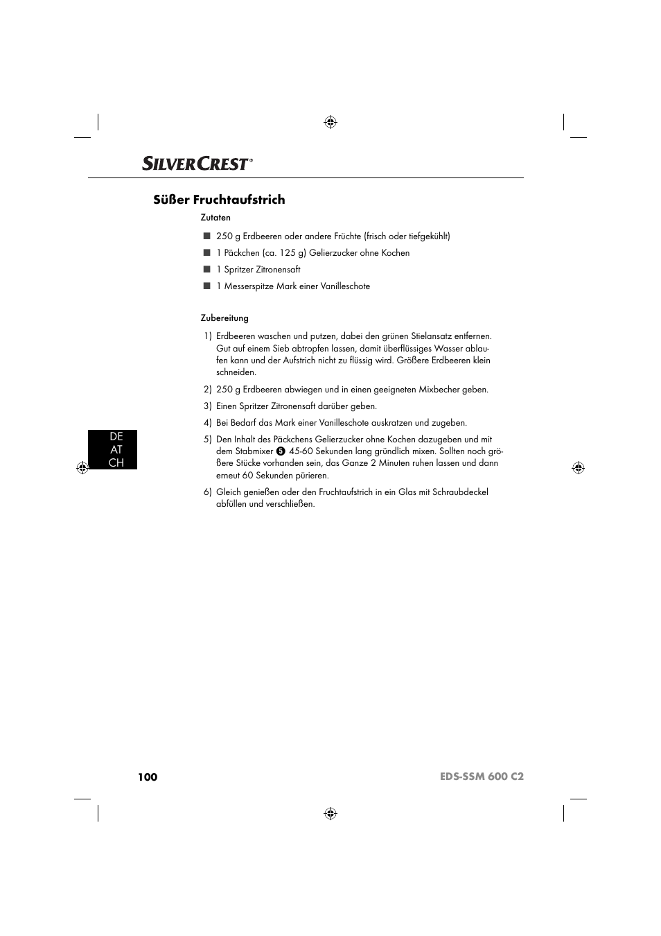 Süßer fruchtaufstrich, De at ch | Silvercrest SSM 600 C2 User Manual | Page 103 / 105