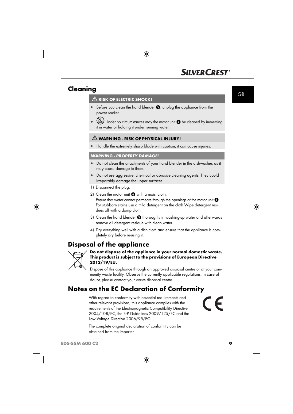 Cleaning, Disposal of the appliance | Silvercrest SSM 600 C2 User Manual | Page 12 / 105