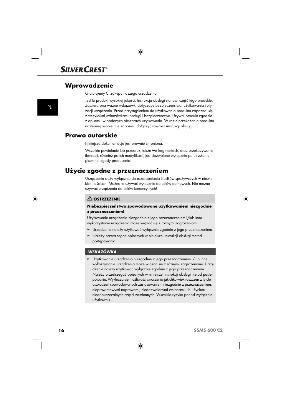 Wprowadzenie, Prawo autorskie, Użycie zgodne z przeznaczeniem | Silvercrest SSM 600 C2 User Manual | Page 19 / 105
