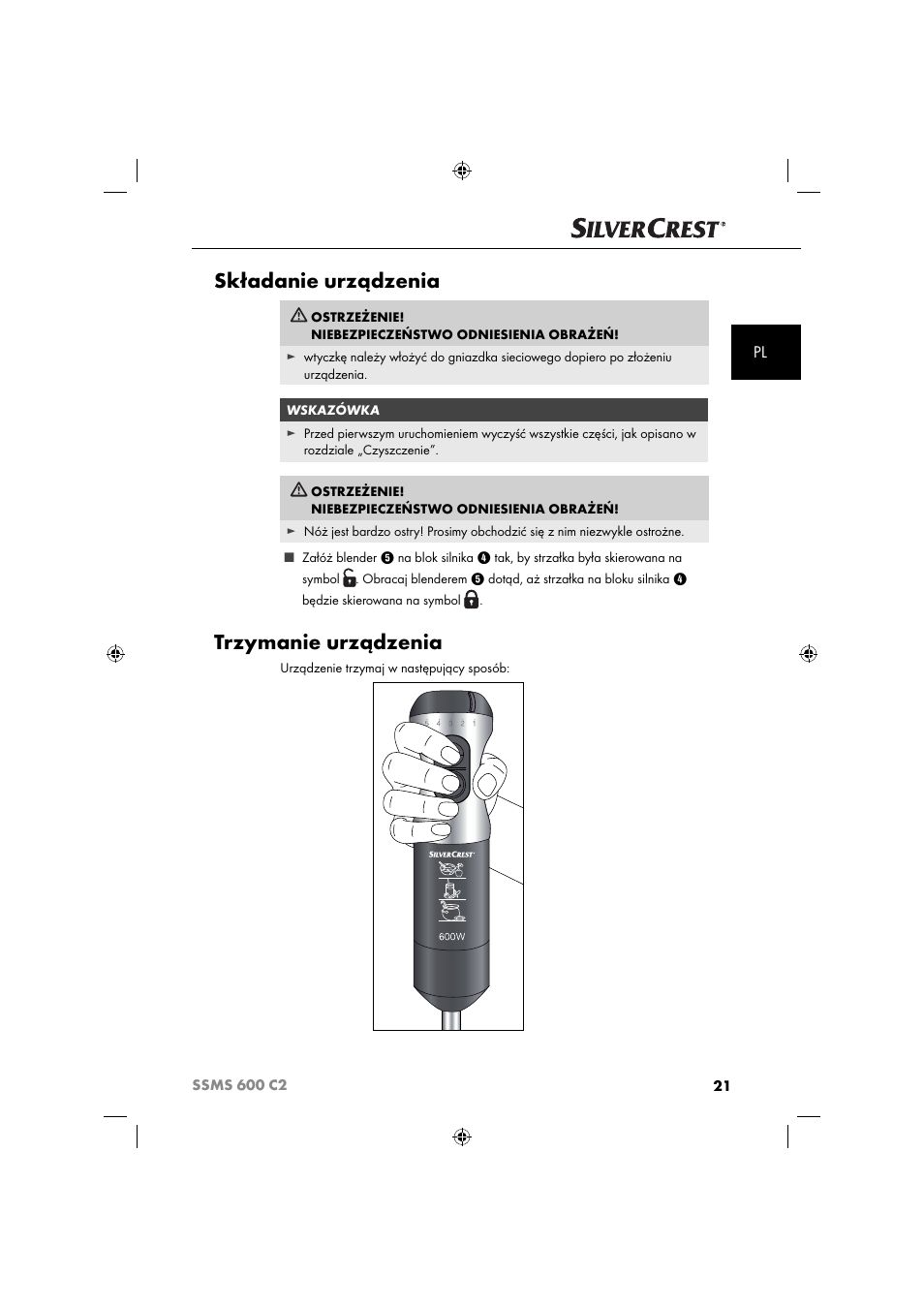 Składanie urządzenia, Trzymanie urządzenia | Silvercrest SSM 600 C2 User Manual | Page 24 / 105