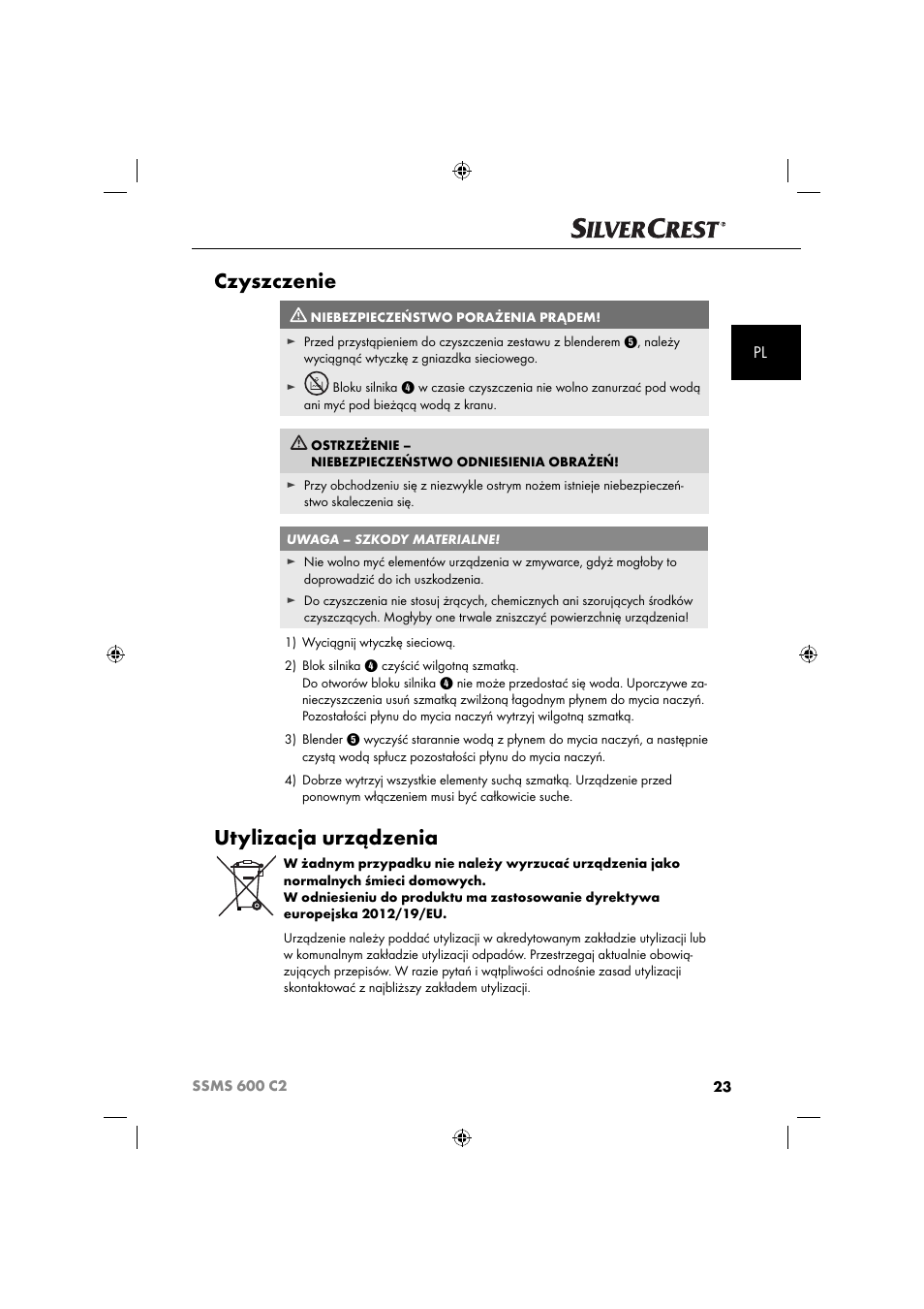 Czyszczenie, Utylizacja urządzenia | Silvercrest SSM 600 C2 User Manual | Page 26 / 105