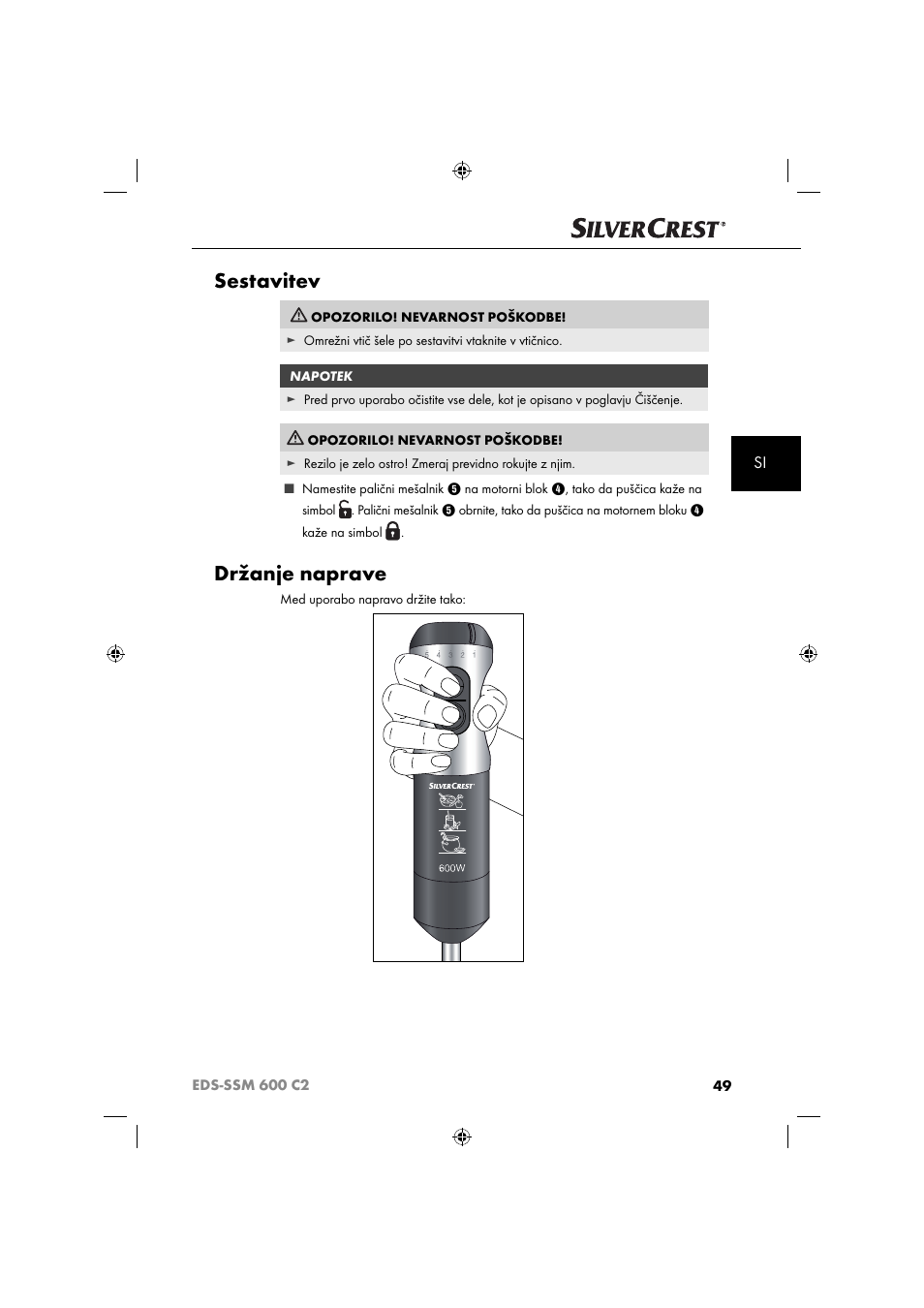 Sestavitev, Držanje naprave | Silvercrest SSM 600 C2 User Manual | Page 52 / 105