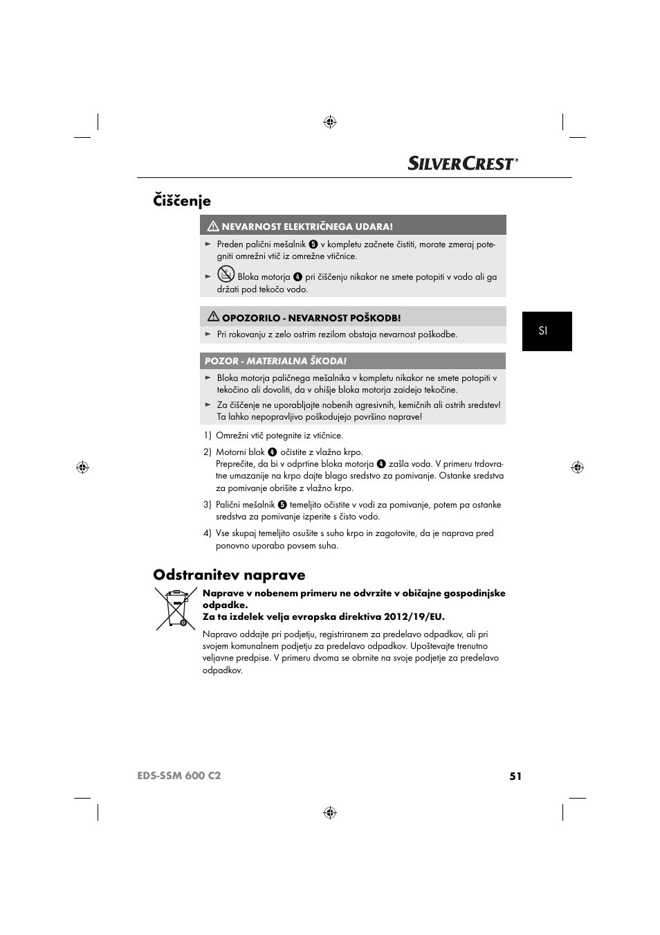 Čiščenje, Odstranitev naprave | Silvercrest SSM 600 C2 User Manual | Page 54 / 105