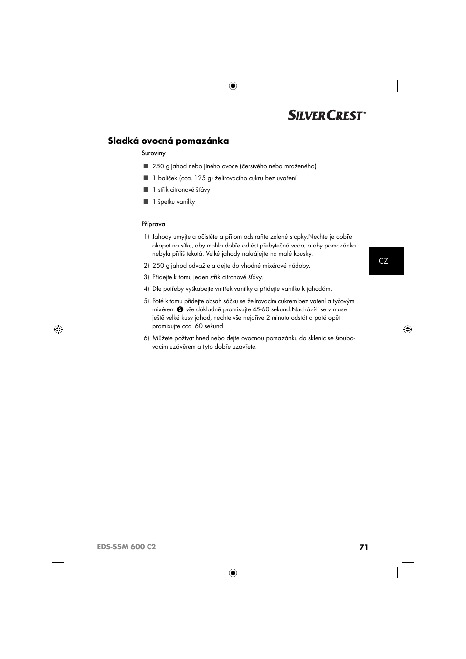 Sladká ovocná pomazánka | Silvercrest SSM 600 C2 User Manual | Page 74 / 105