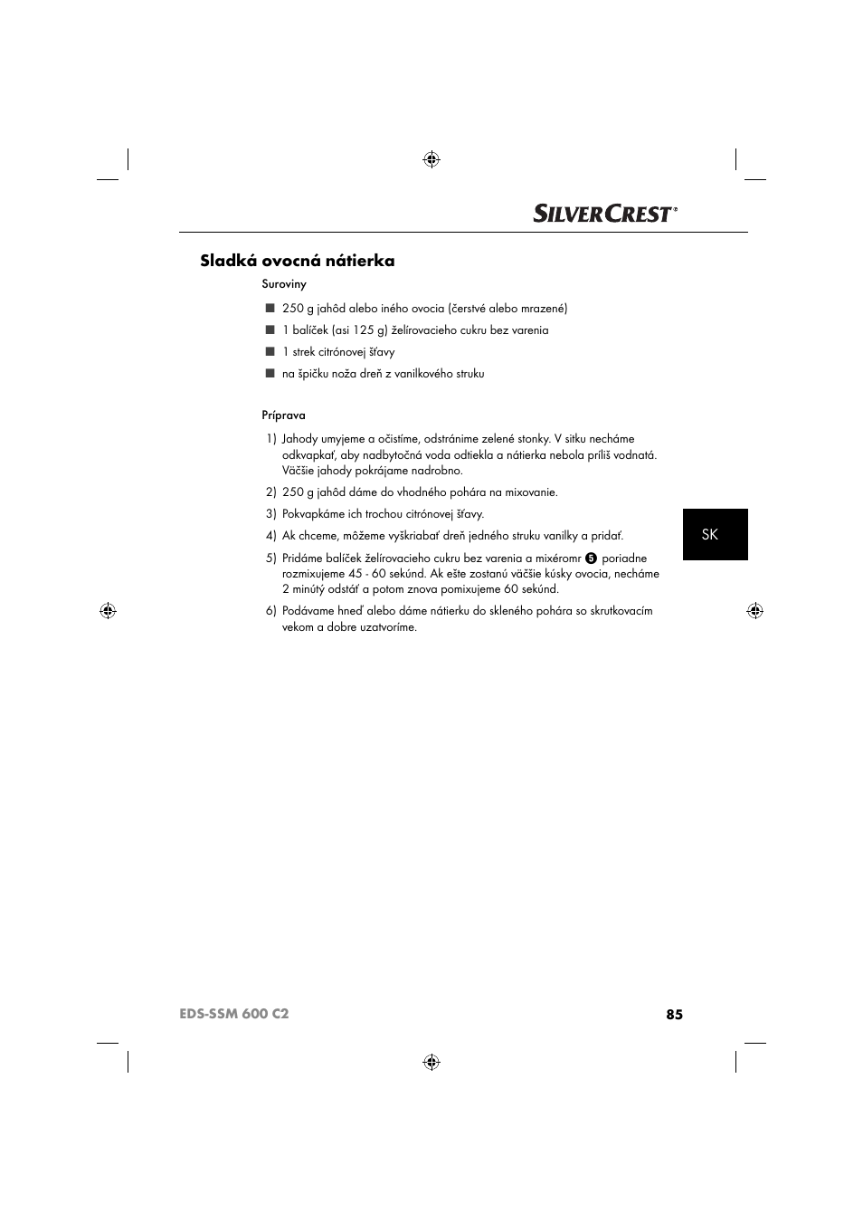 Sladká ovocná nátierka | Silvercrest SSM 600 C2 User Manual | Page 88 / 105