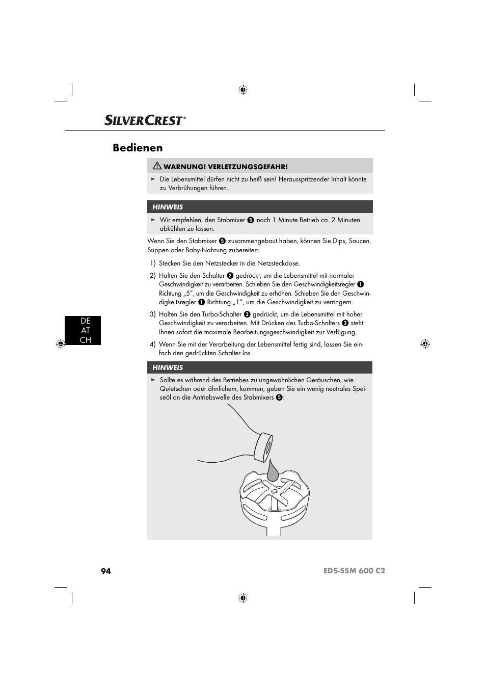 Bedienen, De at ch | Silvercrest SSM 600 C2 User Manual | Page 97 / 105