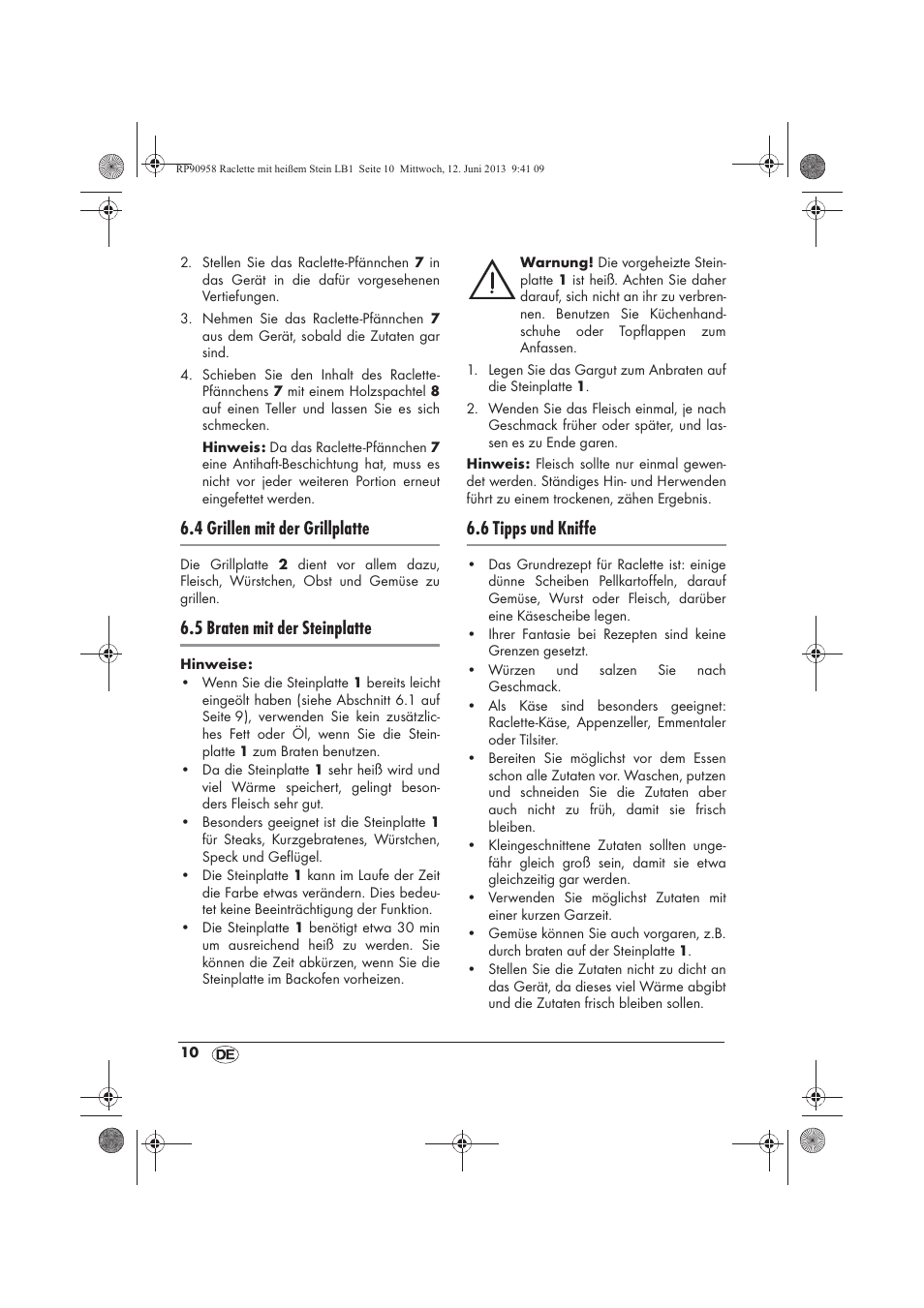 4 grillen mit der grillplatte, 5 braten mit der steinplatte, 6 tipps und kniffe | Silvercrest SRGS 1300 A2 User Manual | Page 12 / 66