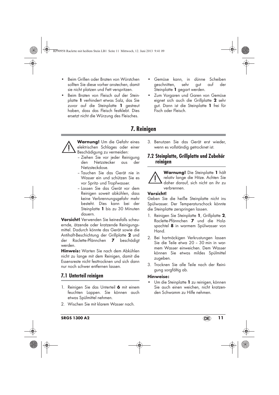 Reinigen, 1 unterteil reinigen, 2 steinplatte, grillplatte und zubehör reinigen | Silvercrest SRGS 1300 A2 User Manual | Page 13 / 66