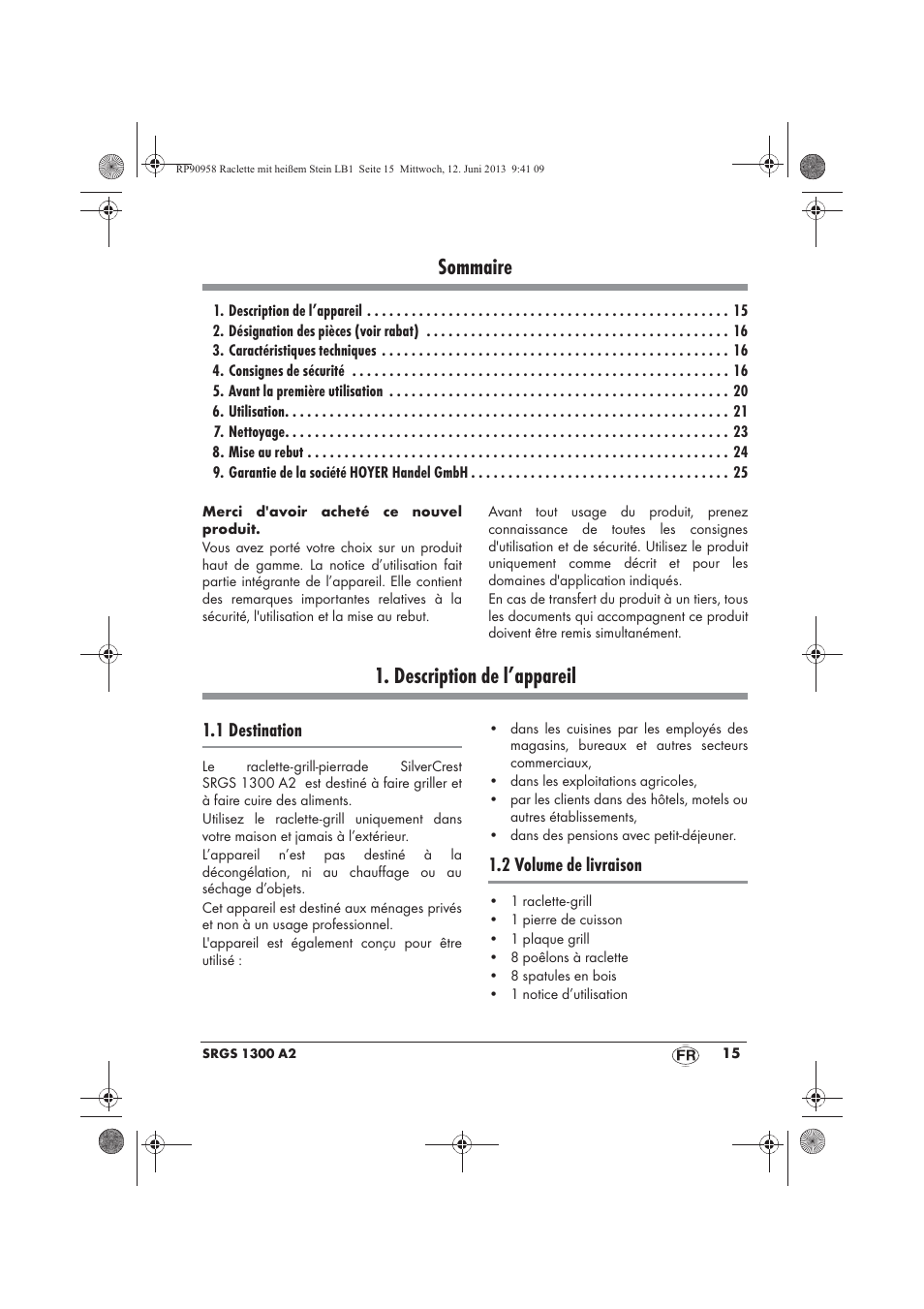 Sommaire, Description de l’appareil | Silvercrest SRGS 1300 A2 User Manual | Page 17 / 66