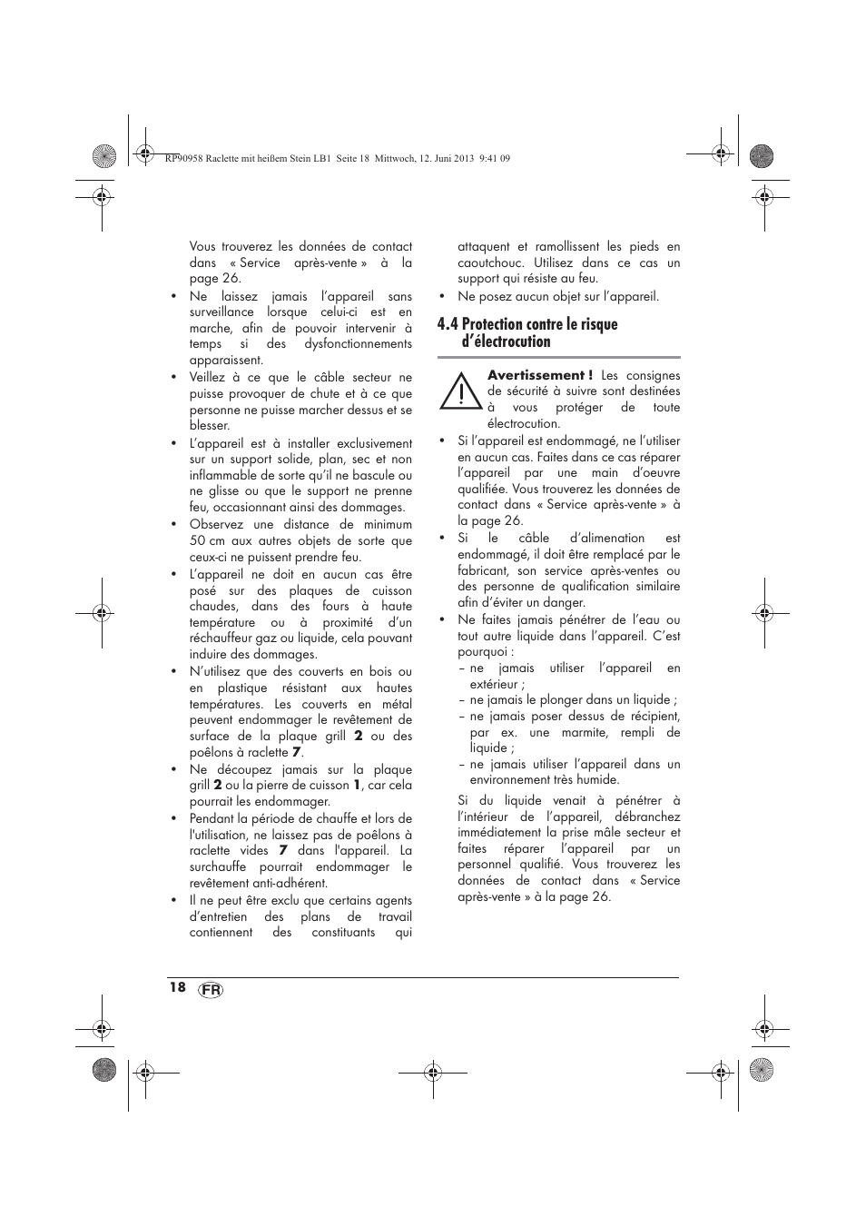 4 protection contre le risque d’électrocution | Silvercrest SRGS 1300 A2 User Manual | Page 20 / 66