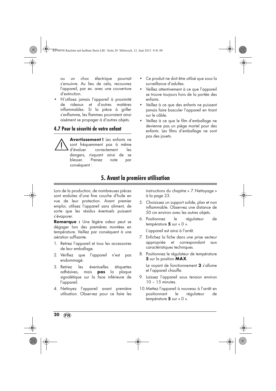 Avant la première utilisation, 7 pour la sécurité de votre enfant | Silvercrest SRGS 1300 A2 User Manual | Page 22 / 66