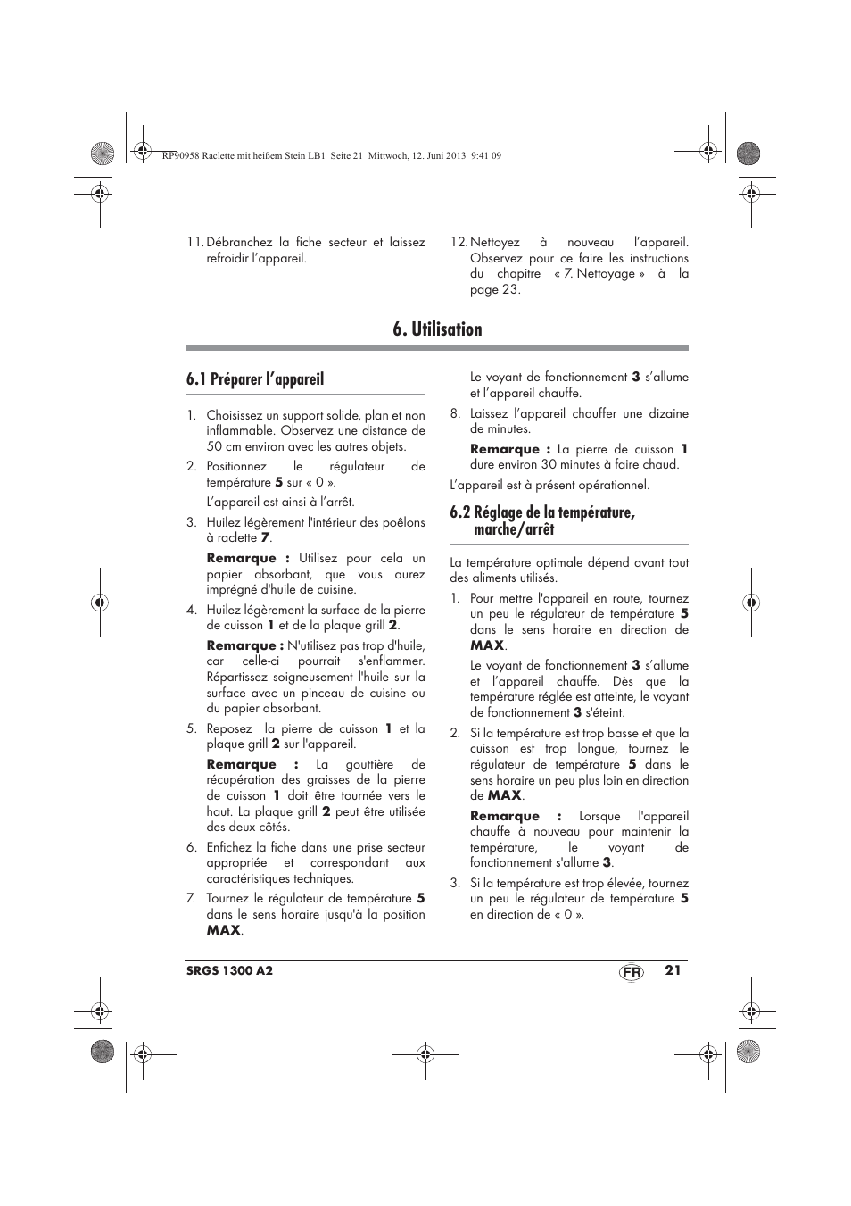 Utilisation, 1 préparer l’appareil, 2 réglage de la température, marche/arrêt | Silvercrest SRGS 1300 A2 User Manual | Page 23 / 66