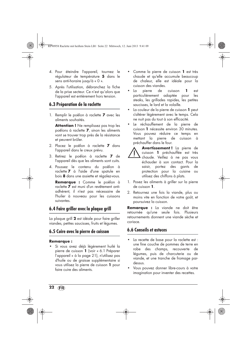 3 préparation de la raclette, 4 faire griller avec la plaque grill, 5 cuire avec la pierre de cuisson | 6 conseils et astuces | Silvercrest SRGS 1300 A2 User Manual | Page 24 / 66