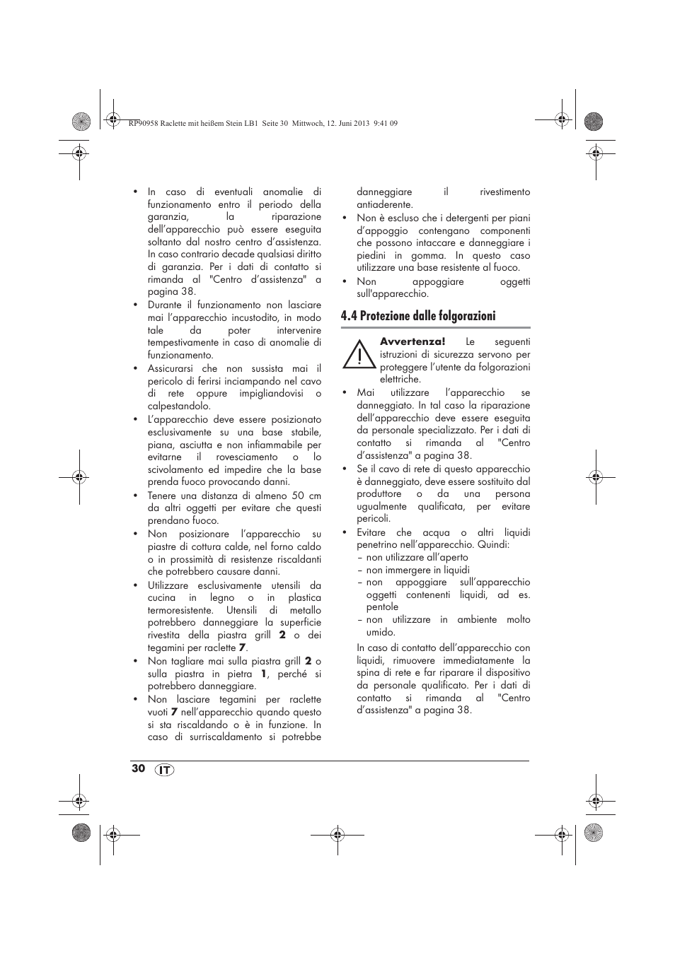 4 protezione dalle folgorazioni | Silvercrest SRGS 1300 A2 User Manual | Page 32 / 66