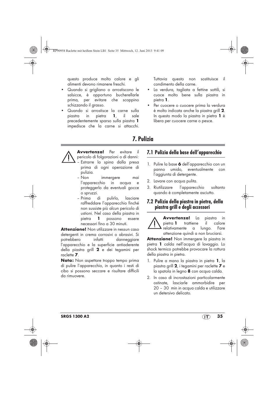 Pulizia, 1 pulizia della base dell’apparecchio | Silvercrest SRGS 1300 A2 User Manual | Page 37 / 66