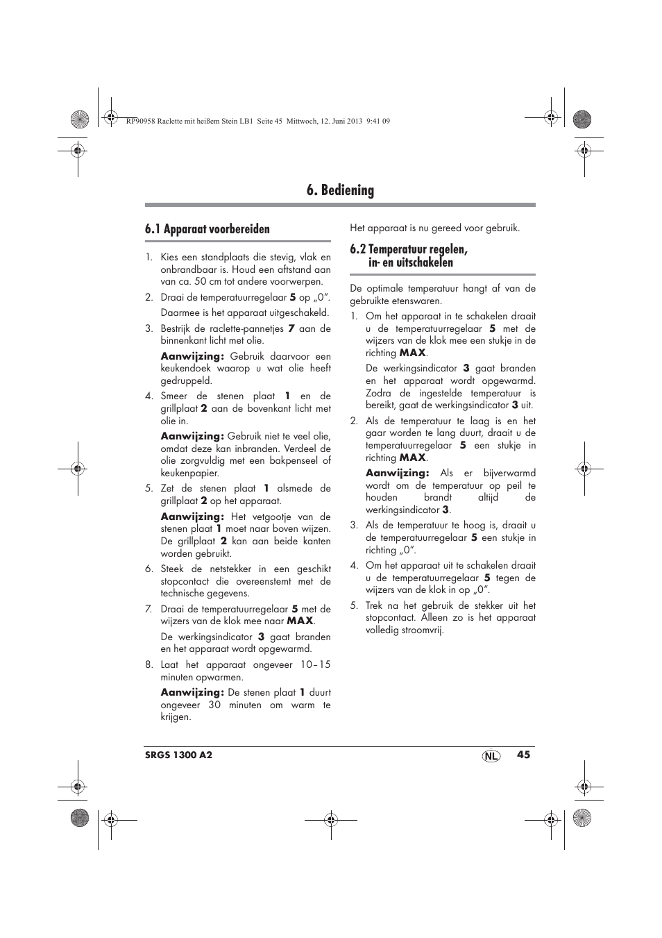 Bediening, 1 apparaat voorbereiden, 2 temperatuur regelen, in- en uitschakelen | Silvercrest SRGS 1300 A2 User Manual | Page 47 / 66