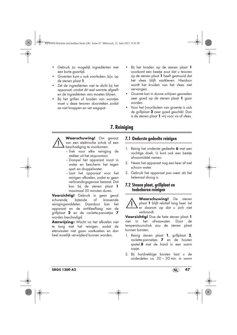 Reiniging, 1 onderste gedeelte reinigen, 2 stenen plaat, grillplaat en toebehoren reinigen | Silvercrest SRGS 1300 A2 User Manual | Page 49 / 66