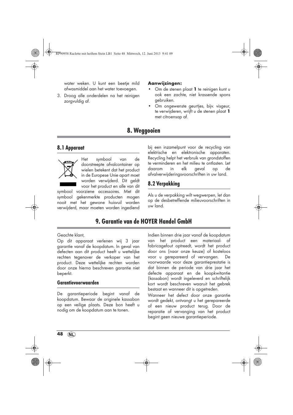 Weggooien, Garantie van de hoyer handel gmbh, 1 apparaat | 2 verpakking | Silvercrest SRGS 1300 A2 User Manual | Page 50 / 66