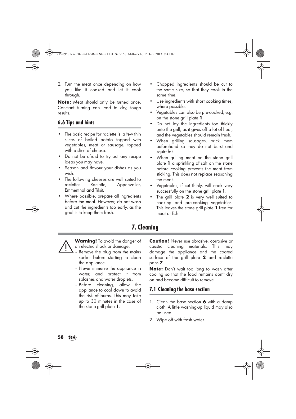 Cleaning, 6 tips and hints | Silvercrest SRGS 1300 A2 User Manual | Page 60 / 66