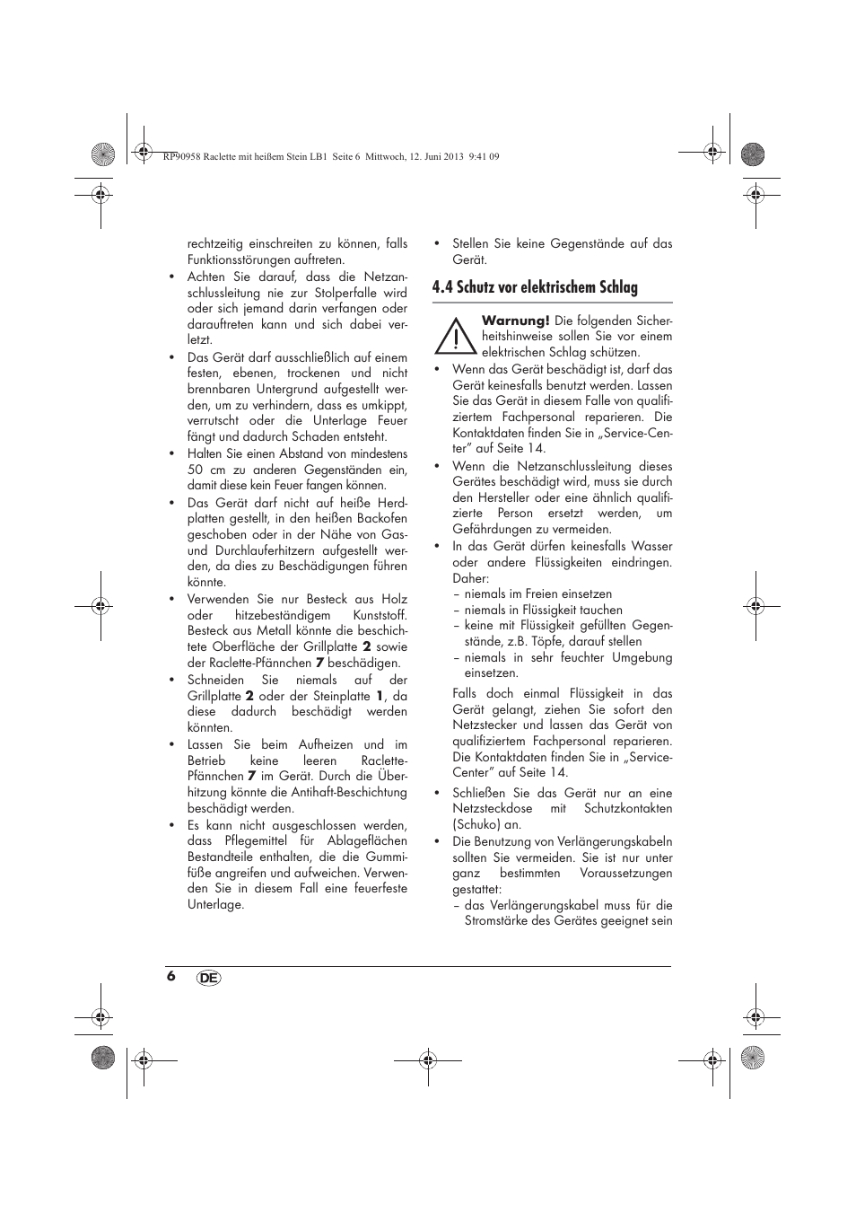 4 schutz vor elektrischem schlag | Silvercrest SRGS 1300 A2 User Manual | Page 8 / 66