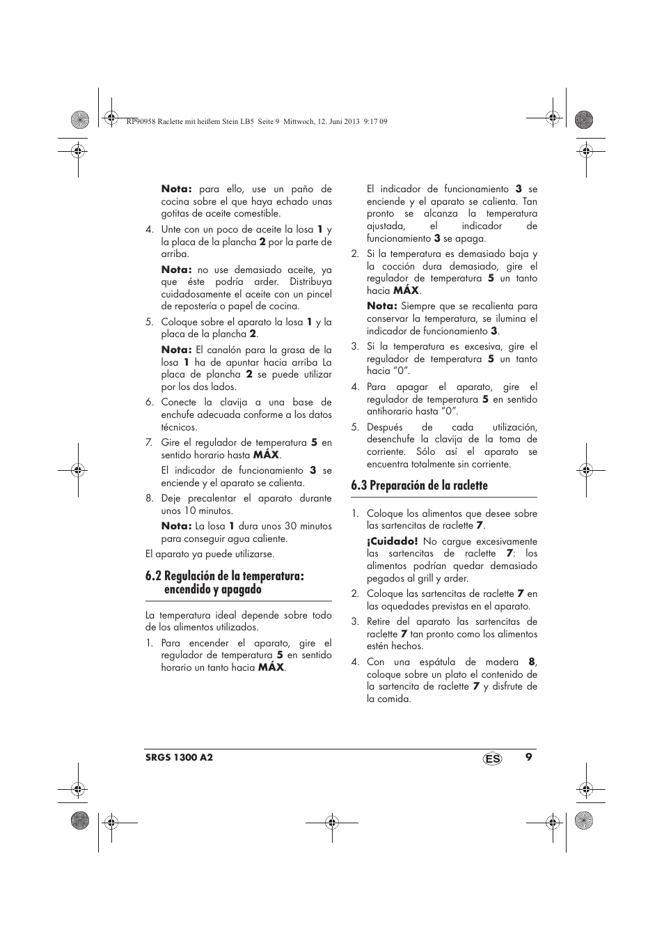 3 preparación de la raclette | Silvercrest SRGS 1300 A2 User Manual | Page 11 / 66