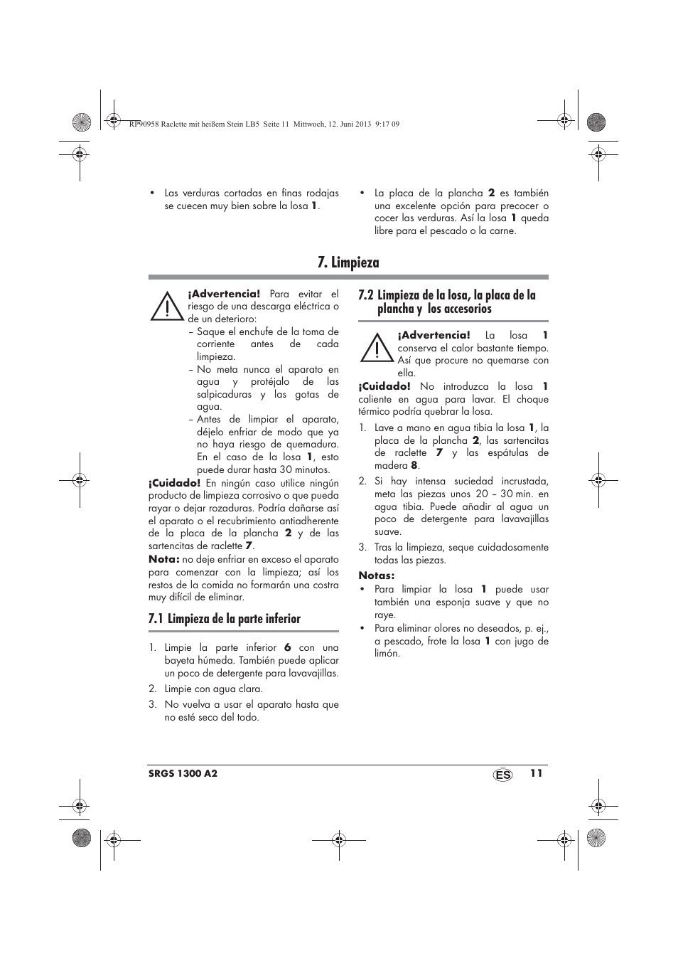 Limpieza, 1 limpieza de la parte inferior | Silvercrest SRGS 1300 A2 User Manual | Page 13 / 66