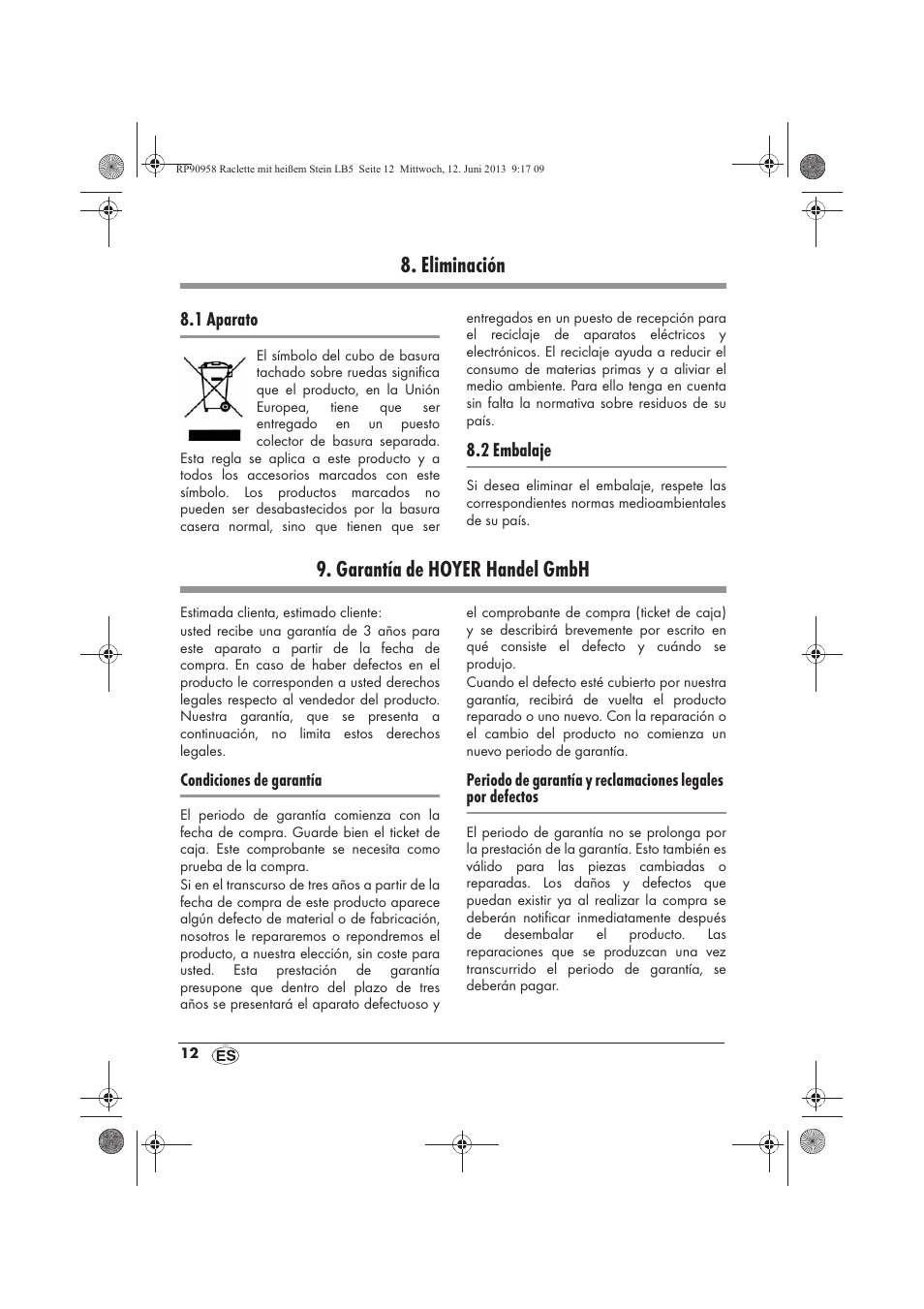 Eliminación, Garantía de hoyer handel gmbh | Silvercrest SRGS 1300 A2 User Manual | Page 14 / 66