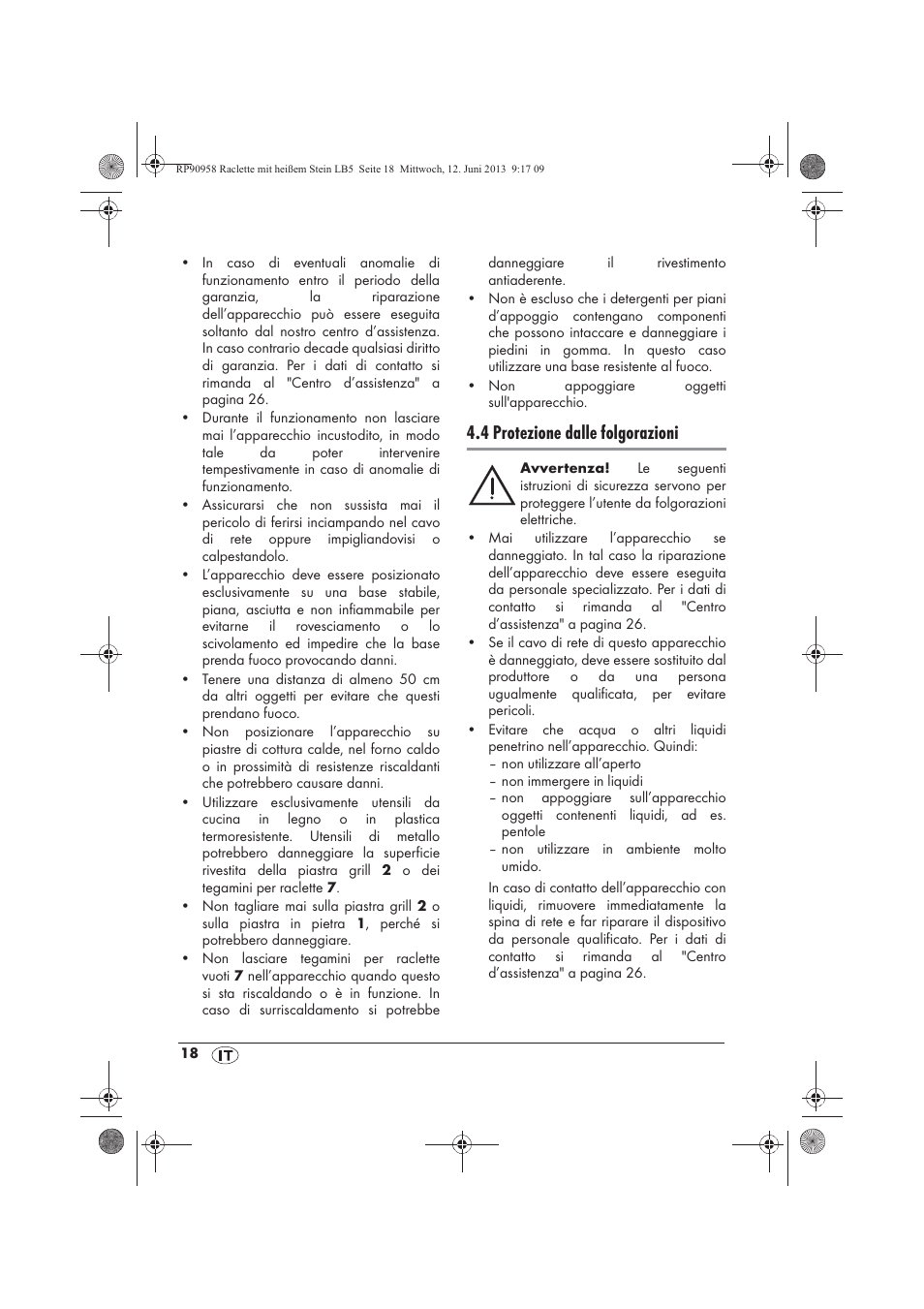 4 protezione dalle folgorazioni | Silvercrest SRGS 1300 A2 User Manual | Page 20 / 66