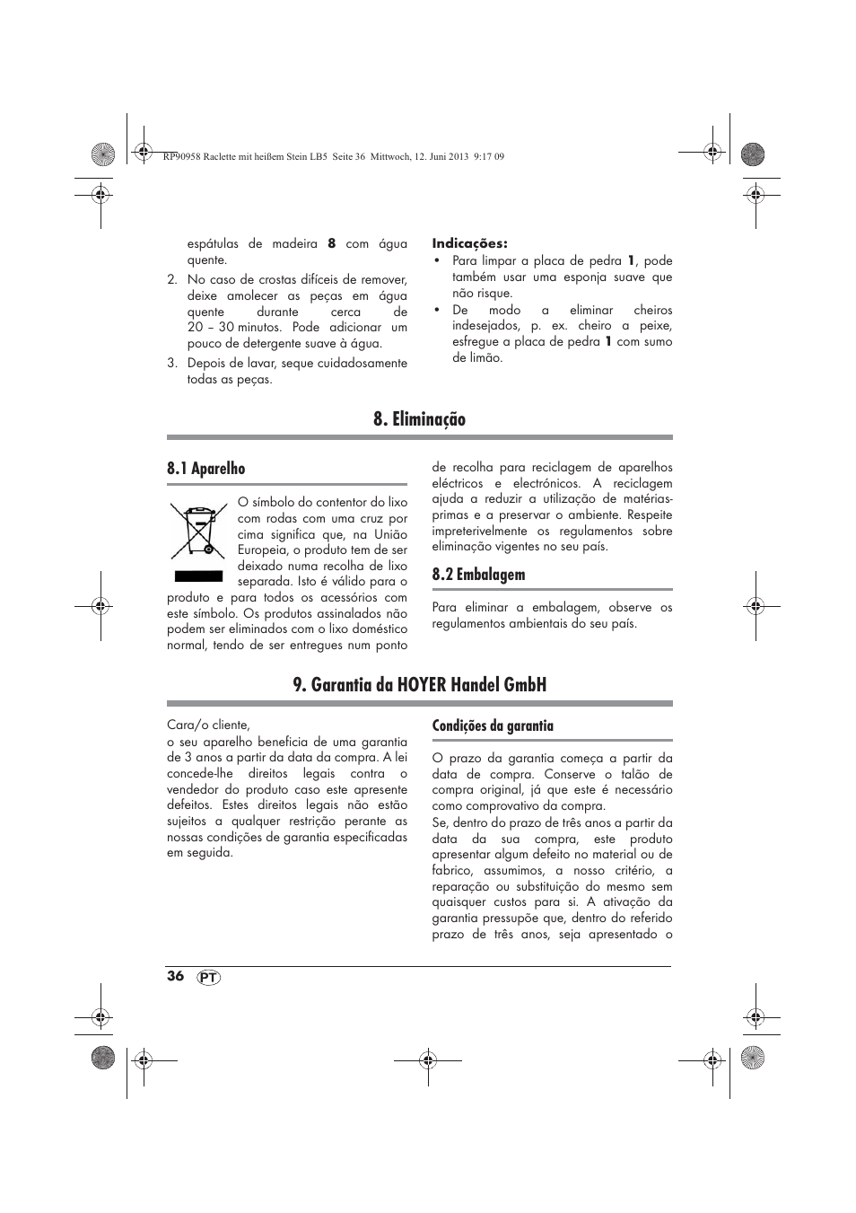 Eliminação, Garantia da hoyer handel gmbh, 1 aparelho | 2 embalagem | Silvercrest SRGS 1300 A2 User Manual | Page 38 / 66